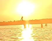 Pelican sunrise on a channel marker in Blackwater Bay.