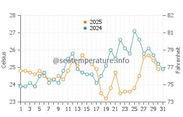 Blacksmiths Beach water temp chart in January