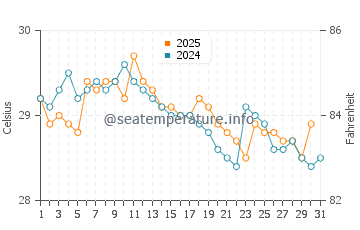 Bodgaya Island water temp chart in January