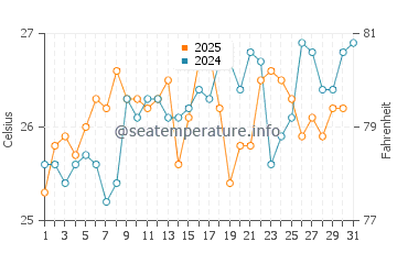 Byron Bay water temp chart in January