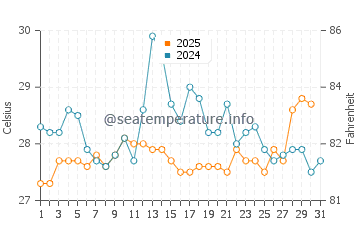 Temperature dell'acqua a Pointe-Noire a gennaio