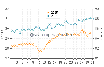 Dominical water temp chart in January