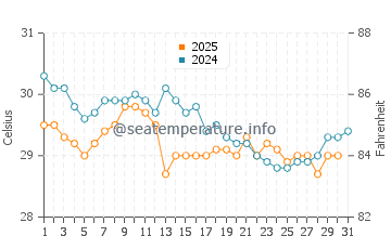Temperatura del agua en Dzaoudzi en enero