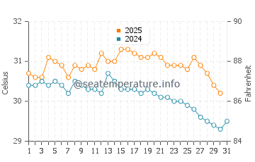 Gizo water temp chart in January