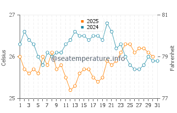 Temperature dell'acqua a Malcolm's Road Beach a gennaio