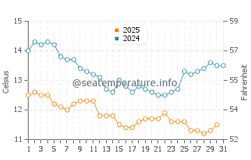 Wassertemperatur Mavericks Beach im Januar