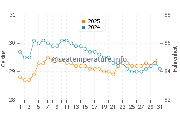Temperature dell'acqua a Nangahale a gennaio