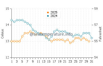 Ondarreta Beach water temp chart in January