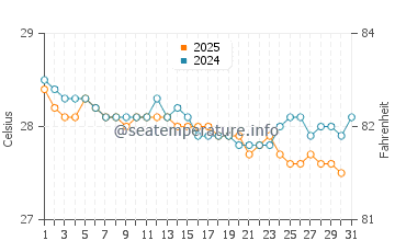 Temperatura da água em Palm Island em janeiro