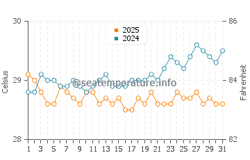 Temperature dell'acqua a PK9 Beach a gennaio