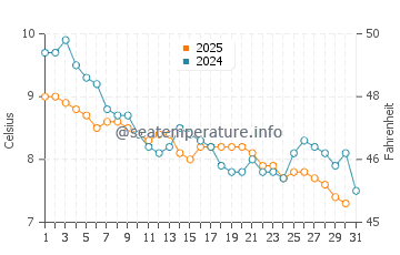 Temperature dell'acqua a Pobbles Bay a gennaio