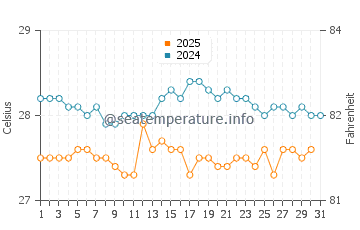 Temperatura da água em Punta Uva em janeiro