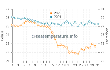 Temperature dell'acqua a Rincón de Guayabitos a gennaio
