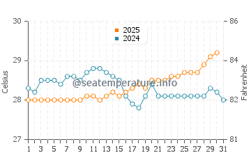Temperature dell'acqua a Saint-Denis a gennaio