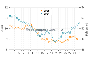 Temperature dell'acqua a Saint-Palais-sur-Mer a gennaio