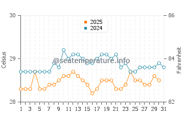 Temperatura da água em San Ignacio De Tupile em janeiro