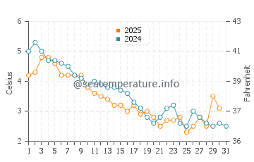 Stoney Island Beach water temp chart in January