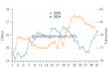 Temperature dell'acqua a Tapes a gennaio
