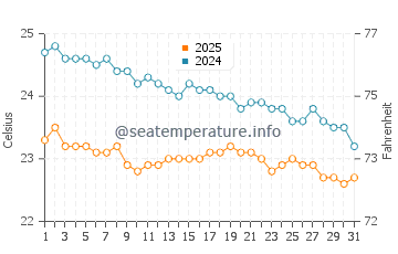 Tulip Beach water temp chart in January