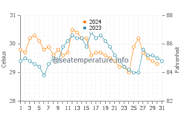 Temperatura da água em Palomino em outubro