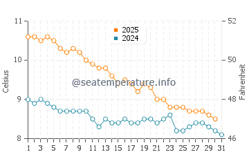 Temperatura vode u Reynisfjara u listopadu