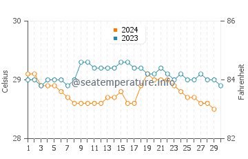 Temperatura da água em Punta Uva em novembro
