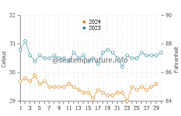 Températures de l'eau à Roreti en novembre