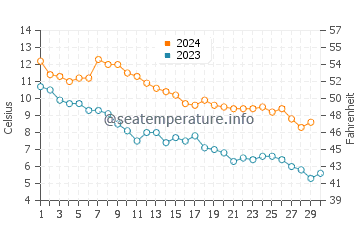 Temperature dell'acqua a Woodbine Beach a novembre