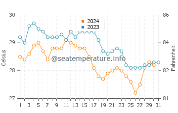 Temperature dell'acqua a Ngwesaung a dicembre