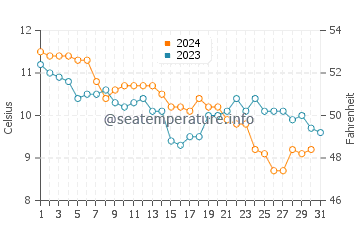 Temperature dell'acqua a Rosslare Strand a dicembre