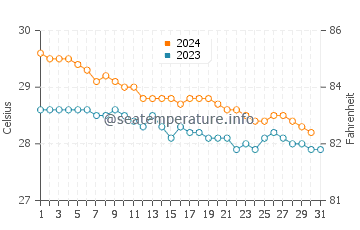 Temperature dell'acqua a Vieux-Habitants a dicembre