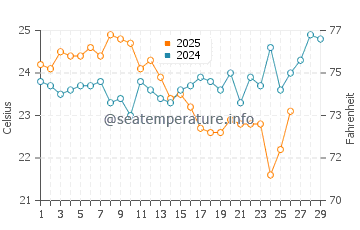 Avoca Beach water temp chart in February