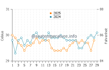 Temperatura del agua en Castaway Island en febrero