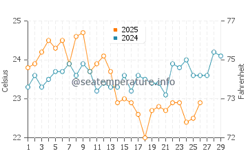 Dee Why water temp chart in February