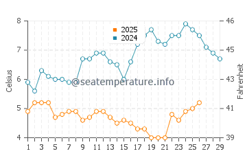 Wassertemperatur Ellemeet im Februar