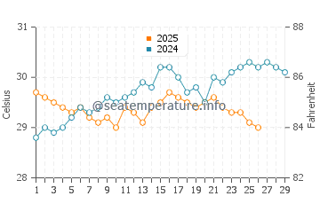 Lizard Island water temp chart in February