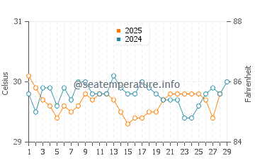 Temperature dell'acqua a Mana Island a febbraio