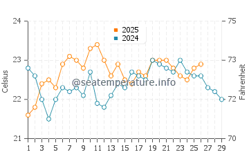 Marsden Point water temp chart in February