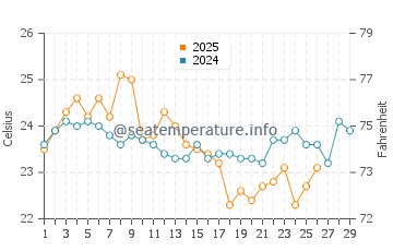 Mosman water temp chart in February