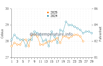 Temperature dell'acqua a Muanda a febbraio