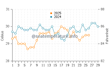 Temperatura del agua en Pamandzi en febrero