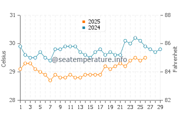 Temperature dell'acqua a Pitimbu a febbraio