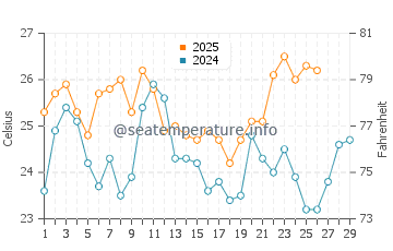 Temperature dell'acqua a Playa Ramírez a febbraio