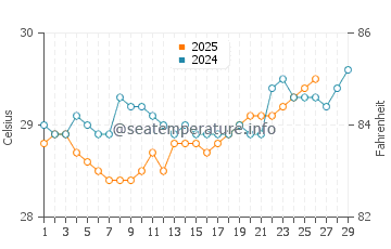 Temperature dell'acqua a Sao Jose da Coroa Grande a febbraio