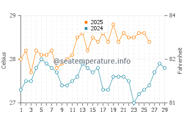 Temperature dell'acqua a Sao Mateus a febbraio