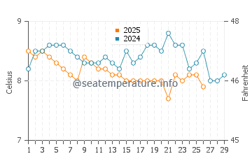 Temperature dell'acqua a Strangford Lough a febbraio