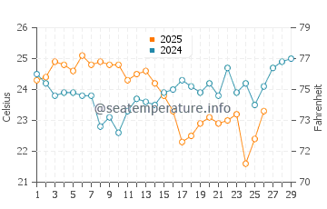 Toowoon Bay water temp chart in February