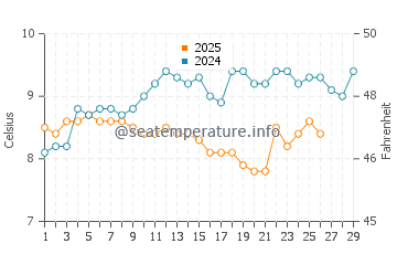 Temperature dell'acqua a Newport a febbraio