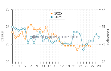 Wollongong water temp chart in February