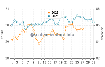 Temperatura del agua en Dzaoudzi en marzo